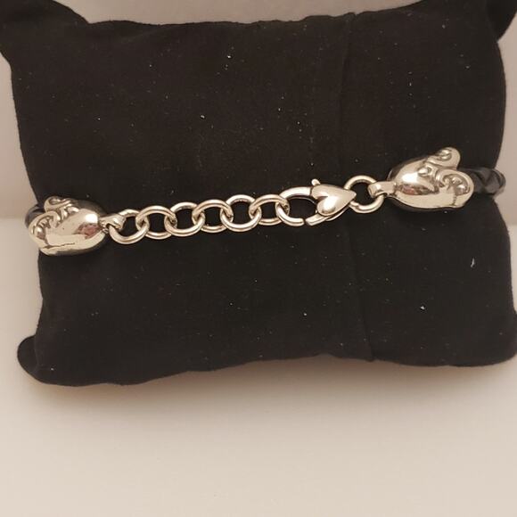 Brighton Heart Braided‎ Leather Bracelet Silver Valentine's Day Gift Jewelry - Picture 3 of 5